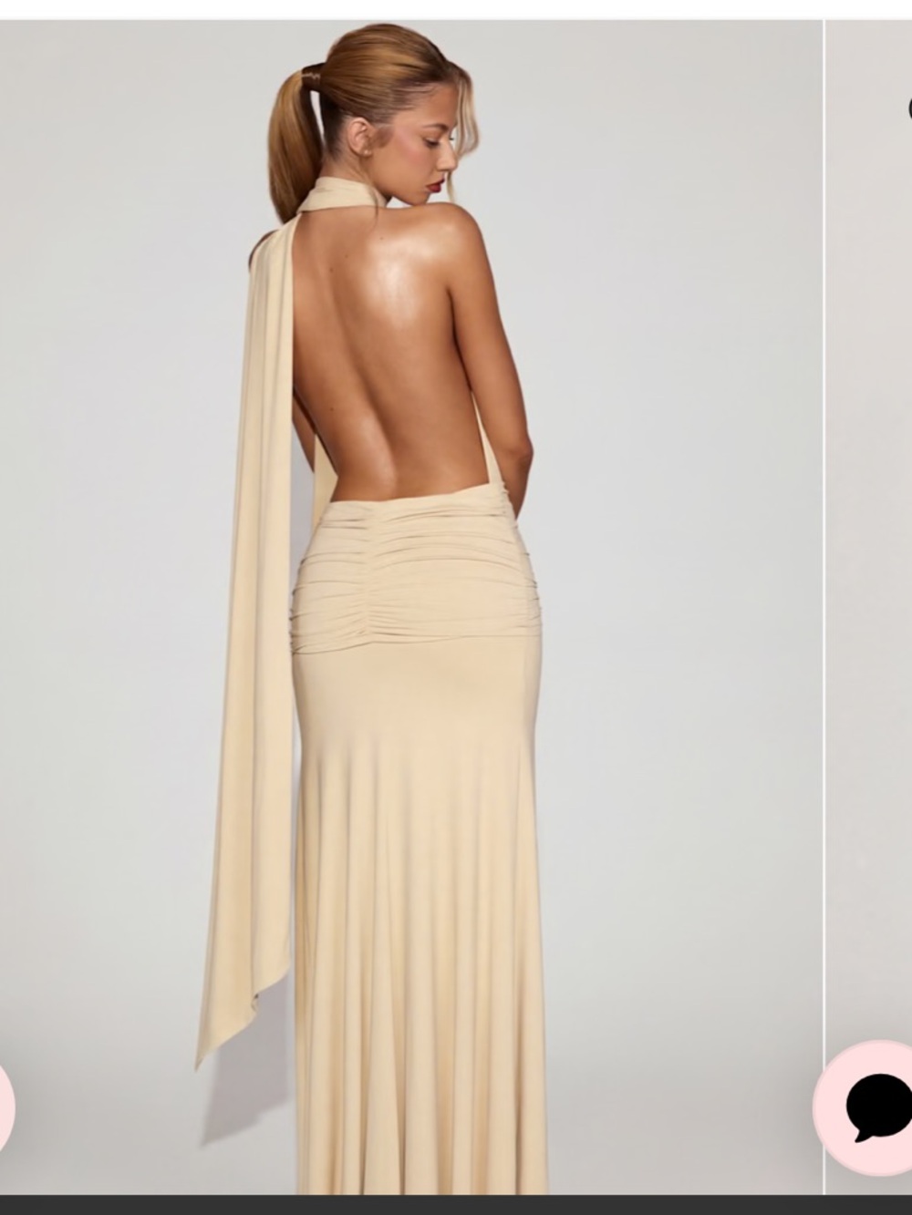 Oh Polly Navina Soft Jersey Plunge Halterneck Maxi Dress Champagne Cream XS NWT - Picture 6 of 13